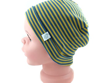 organic organic cotton striped jersey beanie jersey hat double sizes kbA mustard yellow-jeans blue