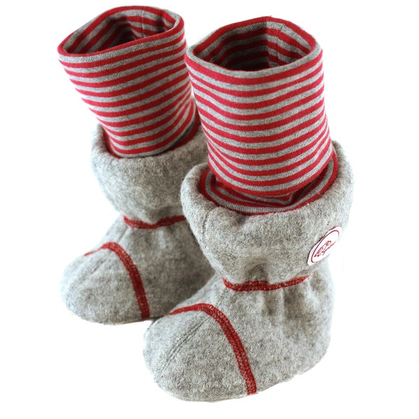 Carrying boots size. 18| 100% SchurWollwalk booties for the baby carrier | New wool walk | fed | with cuffs *light grey/red-grey