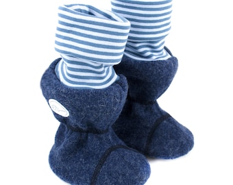 Tragestiefel Gr.18 | 100% SchurWollwalk Booties für die Babytrage Schurwolle Walk, gefüttert, mit Bündchen    blau/ blau-hellblau