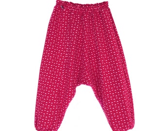 Pantalones harén pantalones harén para niños Pantalones de verano Aladdin anchos y aireados confeccionados en talla jersey de algodón. 98/104