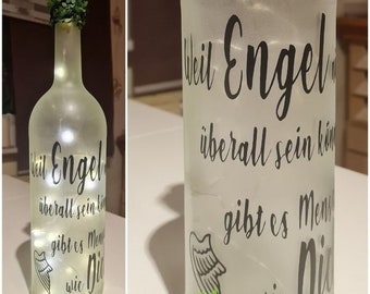 Lichterflasche mit Spruch.....Handarbeit !!!