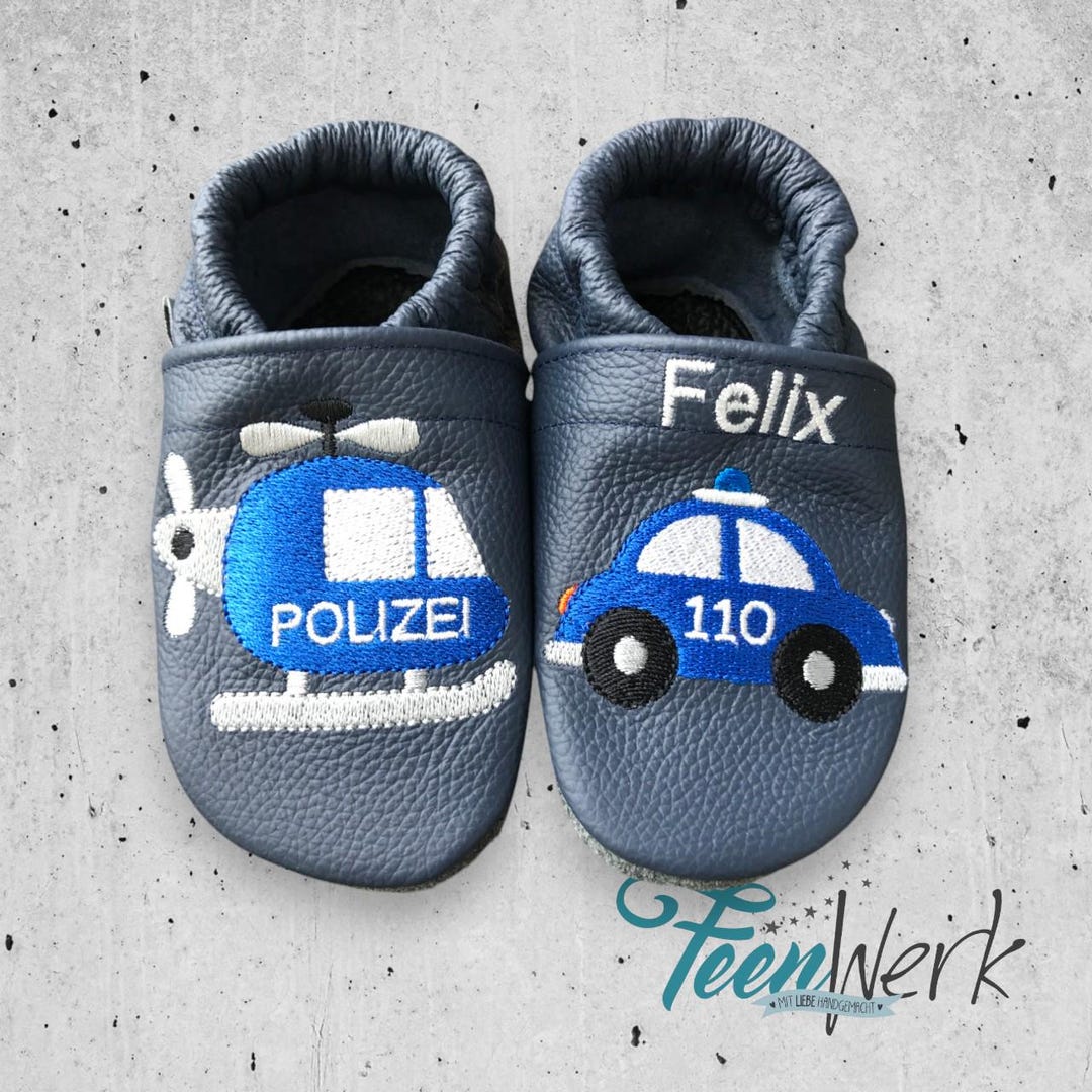  From 29,00 Euro: Leather Slippers "police" Incl. Name / Various Colors Motiv 