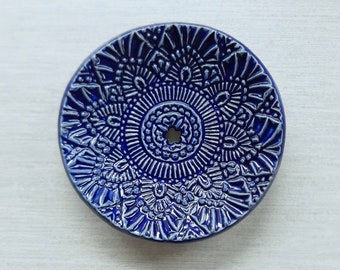 Seifenschale aus Keramik Mandala rund, dunkelblau