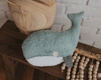Peluche baleine menthe personnalisable avec prénom, cadeau naissance bébé, doudou personnalisé, cadeau naissance, poisson, doudou baleine
