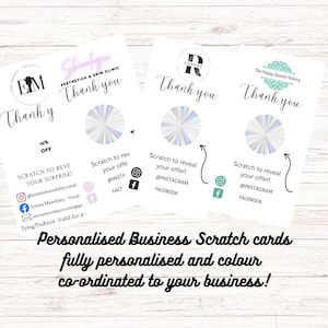 Personalised business scratch cards, Small Business Stationery, Scratch Cards, Customer Discount Cards for business, Scratch and reveal card