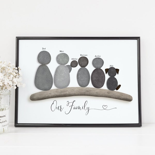 Personalised Family Pebble Picture, Personalised Family Print, Pebble Illustrations, Pebbles, Gifts for her, Gift for Wife, Mothers Day Gift