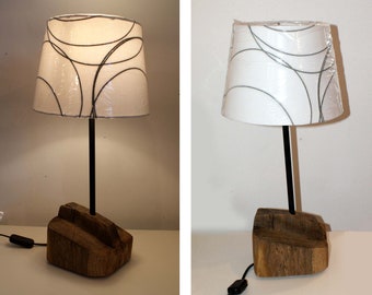 LAMP 50 cm with base made of old oak wood (cones), wooden lamp, table lamp.