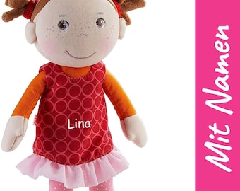 Puppe mit Namen personalisiert, HABA Stoffpuppe Mirka, Erste Baby Puppe Kuschelpuppe, Geschenk zum 1. Geburtstag, Taufe, Geburt