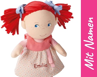 Puppe mit Namen personalisiert / bestickt, HABA Stoffpuppe Mirli, Erste Baby Puppe Kuschelpuppe, Mädchen Geschenk zum 1. Geburtstag, Taufe