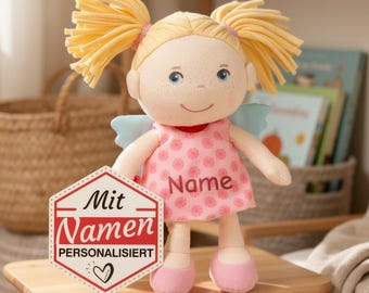 Schutzengel Puppe bestickt HABA Finja Personalisiert - Geschenk zur Geburt/Taufe - Babypuppe mit Namen - Trost 20 cm