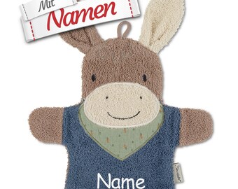 Sterntaler Emmilius Kinder Spiel-Waschhandschuh mit Namen bestickt, Baby Kleinkind Waschlappen Waschtuch zum baden, Geschenk Taufe Geburt