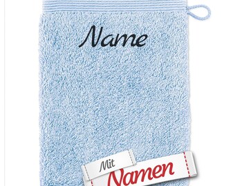 möve Superwuschel Waschhandschuh mit Namen bestickt, Aquamarine Hellblau, Frottee Waschlappen besticken lassen, Waschtuch personalisiert