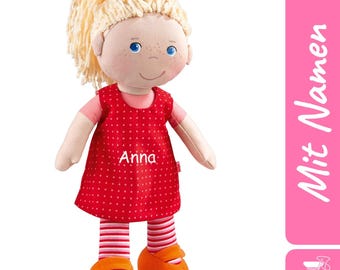 Stoffpuppe Annelie von HABA - Personalisiert bestickt Geschenk zur Geburt & Taufe Kuschelige Puppe für Kinder