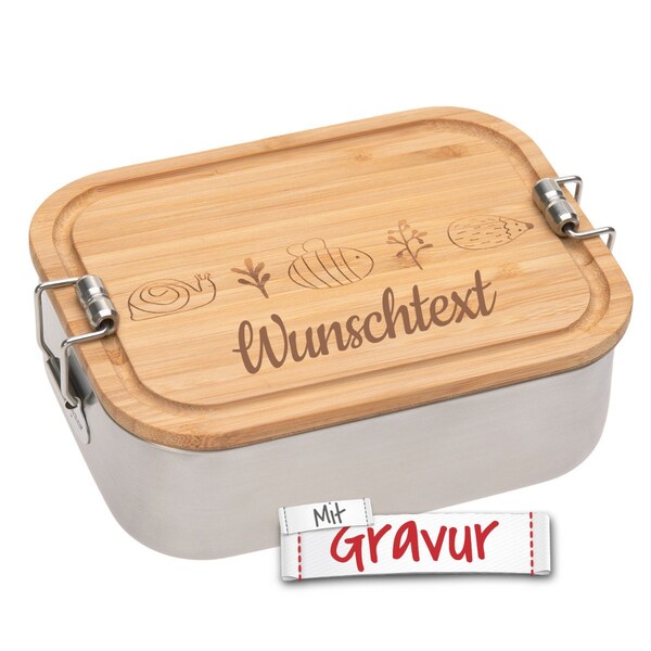 Kinder Brotdose Edelstahl - Lunchbox, Garden Explorer mit Gravur