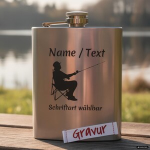 Flachmann mit Gravur Geschenk für Raubfisch-Fans - Personalisiert zum Geburtstag, Weihnachten, Vatertag oder Ruhestand