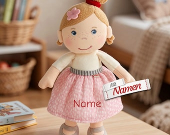 HABA Puppe personalisiert Stoffpuppe Lara mit Namen - Ideales Geschenk zur Geburt, Taufe oder Geburtstag
