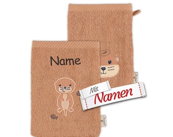 Waschhandschuh personalisiert mit Namen / bestickt, Sterntaler Kinder Waschlappen Otter Otti, GOTS zertifiziert, Baby Kleinkind / Waschtuch