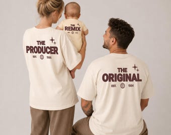 Familienoutfit Personalisiert - Vater Sohn Partnerlook Shirts & Mutter Tochter Outfit - The Original,  The Remix, The Producer Baby Geschenk