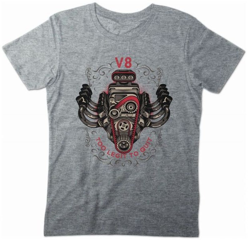 V8 Hot Rod Shirt Schrauber Mechaniker T-Shirt Engine Tuning Vintage Melange Grey