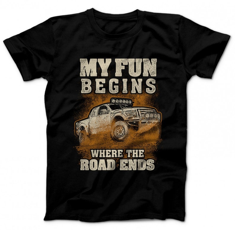 Off Road Jeep Shirt Offroad 4x4 Outdoor T-Shirt Geländewagen Truck Trail V8 US Car My Fun Begins Where The Road Ends Schwarz (Black)