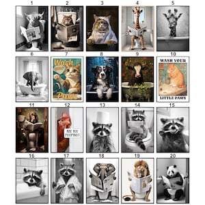 Tiere auf Klo Poster Badezimmer Bild Gäste WC Tiere auf Toilette Geschenk Umzug Haus Einweihungsgeschenk Badezimmer Deko Lustige Poster