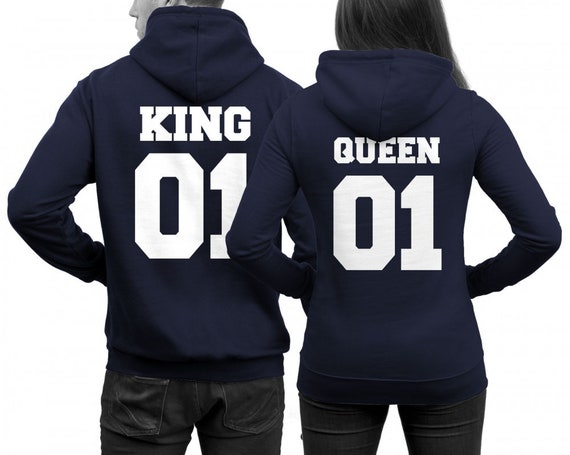 KING 01 Hoodie for him and QUEEN 01 Hoodie for her 2 couple hoodies in a SET Couple sweaters Navy