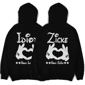 Conjunto de suéter para pareja "Idiota pero suyo" y "Perra pero suyo". Sudadera con capucha para pareja. Regalo para parejas. Idiota pero perra. Millones de hilos. Tallas XS a 3XL.