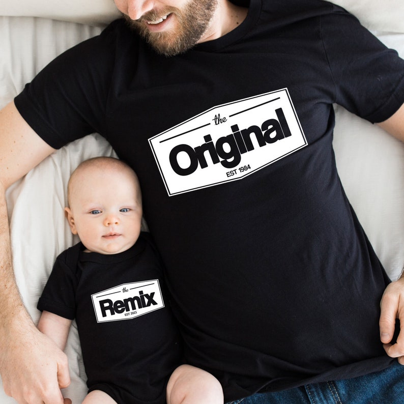 The Original The Remix Shirts Vater Sohn Partnerlook Mama Tochter Outfit Set Babybody bedruckt personalisiert Geschenk zur Geburt für Eltern Bild 2