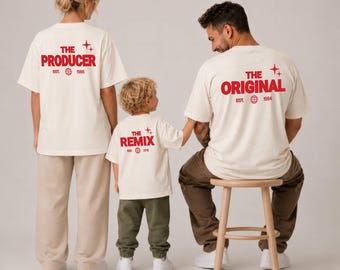 Familienoutfit Personalisiert - Vater Sohn Partnerlook Shirts & Mutter Tochter Outfit - The Original,  The Remix, The Producer Baby Geschenk