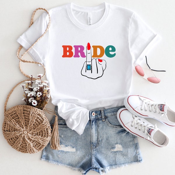 Braut Shirt Bride JGA T-Shirts Junggesellinnenabschied Shirts Team Bride Ringfinger Jga Frauen Unisex Shirts Bride und Team Bride jga Party