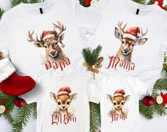 Familienoutfit Weihnachten Shirts Rentier T-Shirts Papa, Mama, Mini, Big Bro, Lil Sis Baby Geschenk Weihnachten Babybody bedruckt