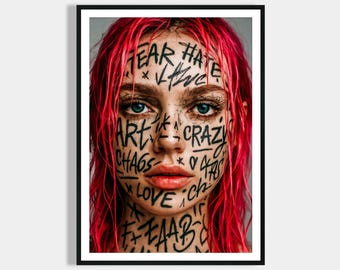 Frau Tattoo Poster Urbane Kunst Print - Mode Poster - Moderne Vintage Bilder & Wohndekoration - Wanddekoration Wohnzimmer Schlafzimmer Deko