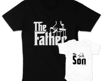 Vater Sohn Partnerlook Shirts The Father The Son T-Shirts Mafia Outfit Set Babybody bedruckt personalisiert Vater Sohn Geschenk Vatertag