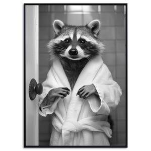 Procione in accappatoio poster decorazione bagno immagine ospite toilette regalo casa acquisto immagini divertenti animali