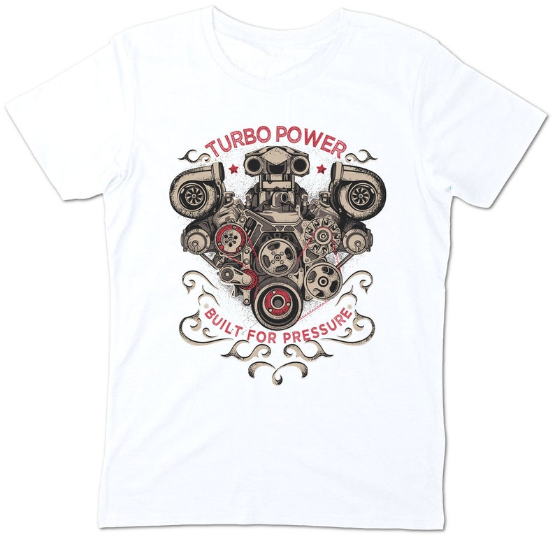 Auto Tuning Schrauber Hot Rod T-Shirts Turbo Power Engine Tuned Pressure Bild 4