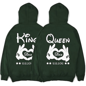 KING & QUEEN hoodies with hands and desired date couple sweaters in a SET couple sweaters couple sweaters Valentine's Day image 3