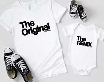 The Original The Remix Vater Sohn Shirt im SET Partnerlook Mama Tochter Outfit Babybody bedruckt personalisiert Vater Sohn Geschenk Vatertag