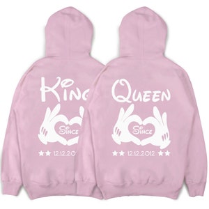 KING & QUEEN hoodies with hands and desired date couple sweaters in a SET couple sweaters couple sweaters Valentine's Day image 4