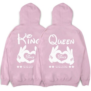 KING & QUEEN Hoodies mit Händen und Wunschdatum Pärchenpullis im SET Paarpullis Pärchen Pullover Valentinstag zdjęcie 4