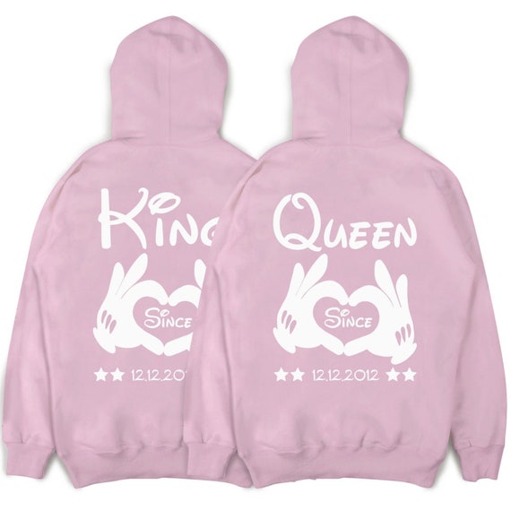 Hoodie Pullover King Queen Druck Partner Look Hochzeitsgeschenk Farben XS-5XL