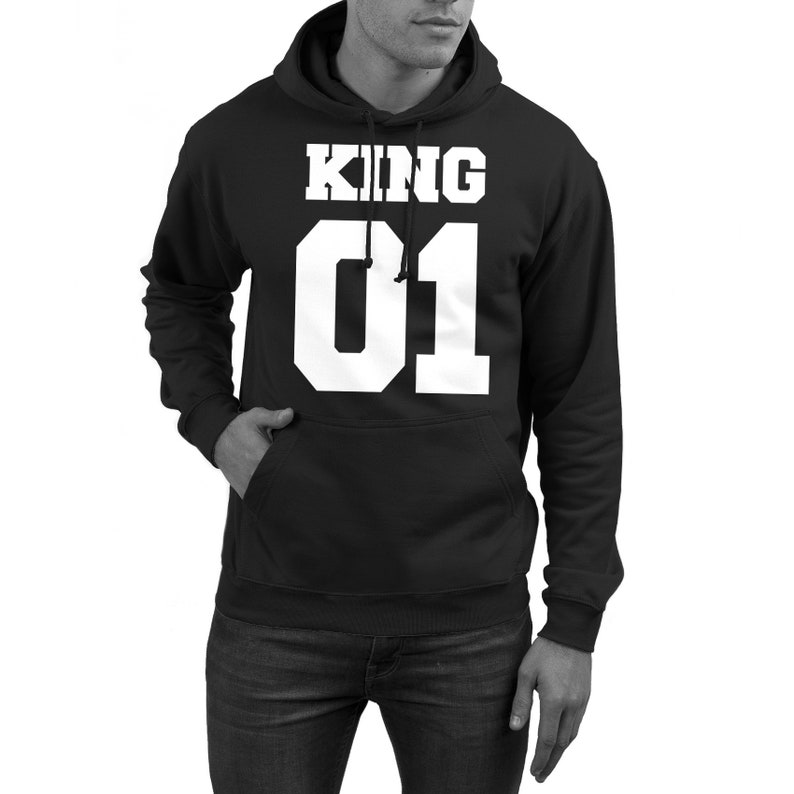 KING 01 QUEEN 01 Pärchen Pullover für Sie Queen 01 oder für Ihn King 01 Schwarz KING / Vorne