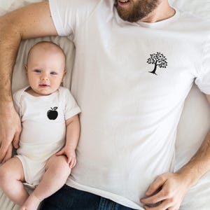 Vater Sohn Shirt Apfelbaum und Apfel Partnerlook Shirt Mama Tochter Outfit Set Babybody bedruckt Vater Sohn Geschenk für Vatertag