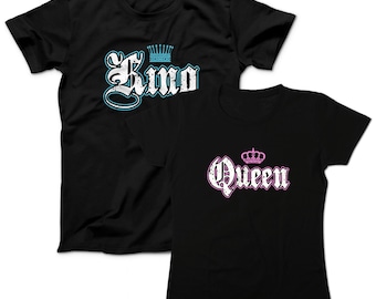 KING QUEEN Shirts mit Kronen König Königin Shirts Top Qualität Perfect Quality