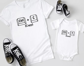 Copier Coller Chemise Ctrl C et Ctrl V Père Fils Partenaire Look Mère Fille Tenue Cadeau Parents Naissance Père Bébé Cadeau Fête des Pères Chemises