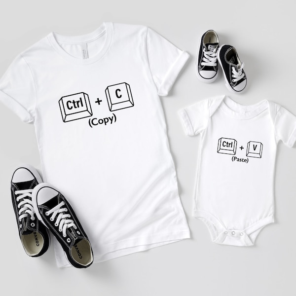 Copier Coller Chemise Ctrl C et Ctrl V Père Fils Partenaire Look Mère Fille Tenue Cadeau Parents Naissance Père Bébé Cadeau Fête des Pères Chemises