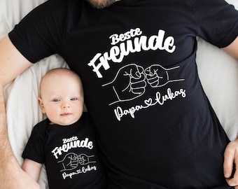 Papa und Sohn Beste Freunde Partnerlook Geschenk Vatertag tshirt personalisiert mit Kindernamen Baby Geschenk Eltern Shirts Fist Bump