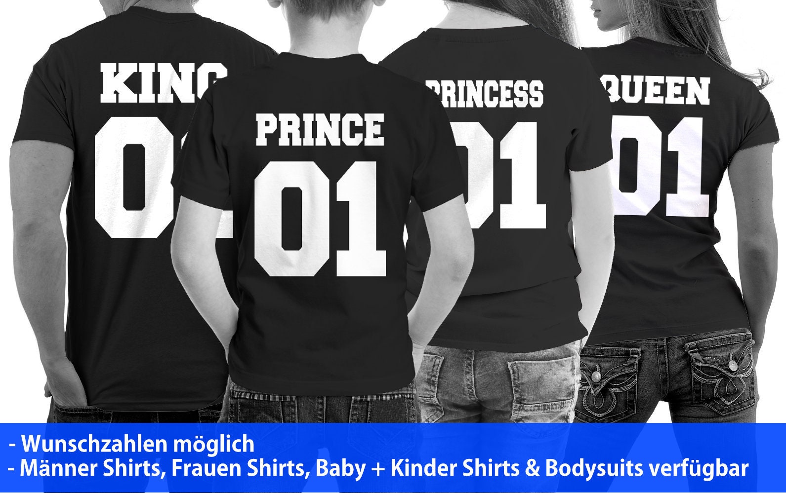 Kinder Rundhals T-Shirt KING & QUEEN *Wunschzahl* 