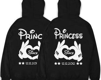 Prince Princess Pullover im Set Pärchen Hoodies Paarpullis Wunschdatum 2 Stück Million Threads ®