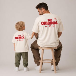 Vater Sohn Partnerlook Shirts Personalisiert - The Original & The Remix - Papa Baby Geschenk Vatertag - Partner Outfit Familie Wunschdatum