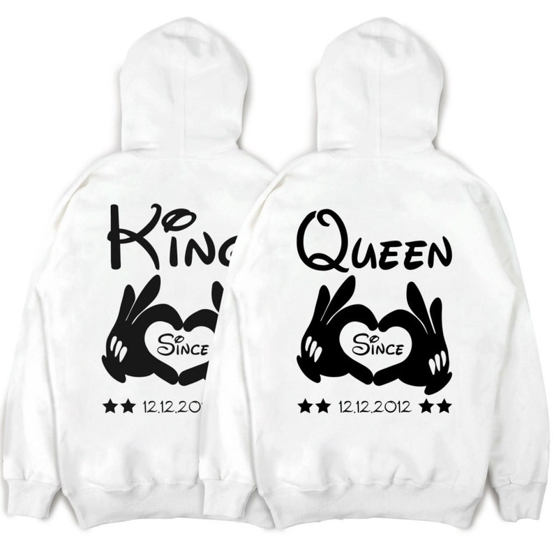 KING & QUEEN hoodies with hands and desired date couple sweaters in a SET couple sweaters couple sweaters Valentine's Day image 2